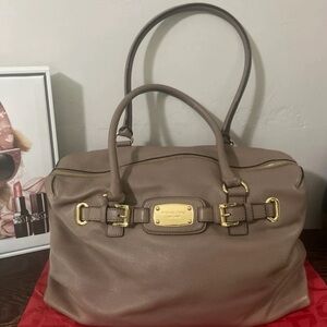 Michael Kors Hamilton Taupe Leather Satchel